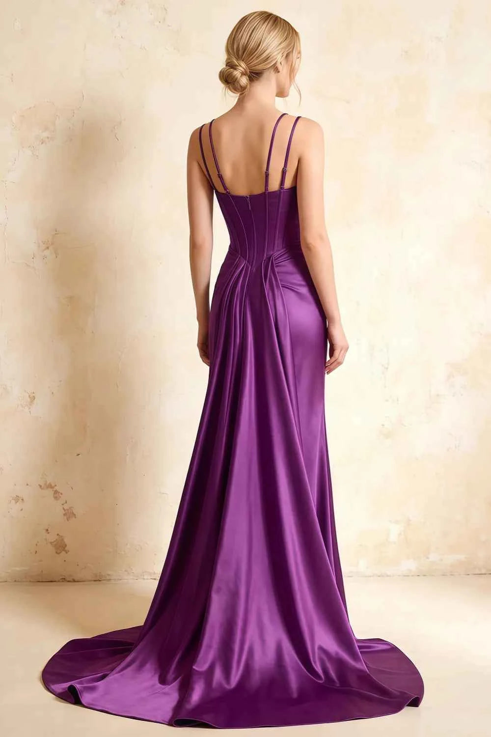 Ivy Grape Satin Rhinestones Corset Maxi Dress