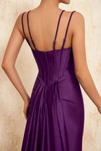 Ivy Grape Satin Rhinestones Corset Maxi Dress