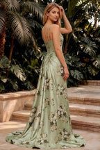 Ivy Green Floral Rhinestones Corset Maxi Dress