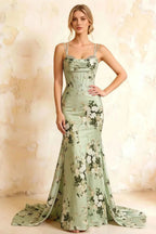 Ivy Green Floral Rhinestones Corset Maxi Dress