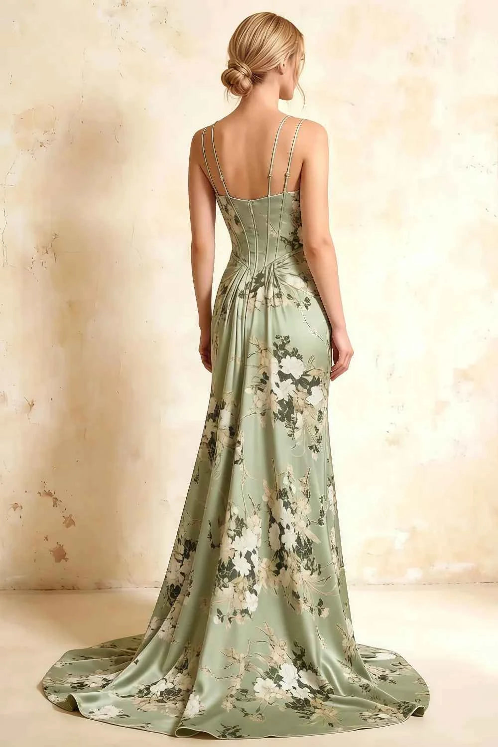 Ivy Green Floral Rhinestones Corset Maxi Dress