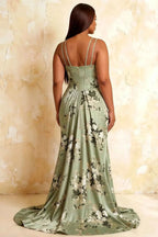 Ivy Green Floral Rhinestones Corset Maxi Dress