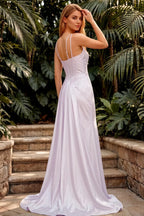 Ivy Lavender Satin Rhinestones Corset Maxi Dress