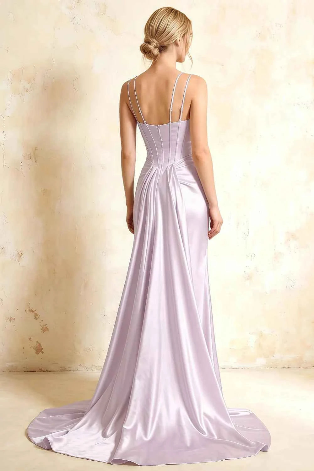 Ivy Lavender Satin Rhinestones Corset Maxi Dress