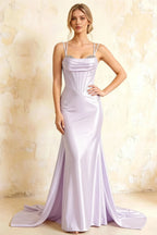 Ivy Lavender Satin Rhinestones Corset Maxi Dress