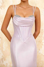 Ivy Lavender Satin Rhinestones Corset Maxi Dress