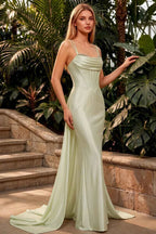 Ivy Mint Green Satin Rhinestones Corset Maxi Dress