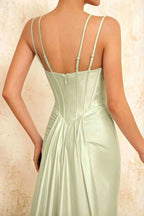 Ivy Mint Green Satin Rhinestones Corset Maxi Dress