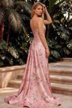 Ivy Pink Floral Rhinestones Corset Maxi Dress