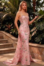 Ivy Pink Floral Rhinestones Corset Maxi Dress