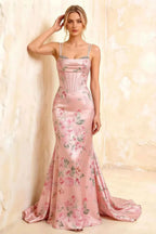 Ivy Pink Floral Rhinestones Corset Maxi Dress