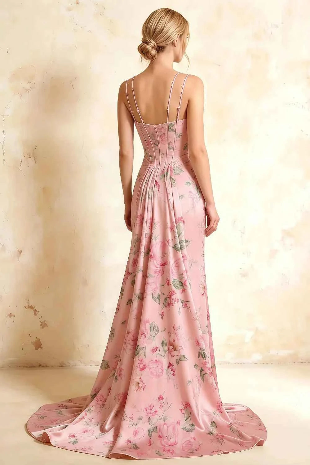Ivy Pink Floral Rhinestones Corset Maxi Dress