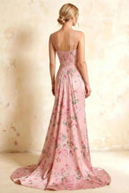 Ivy Pink Floral Rhinestones Corset Maxi Dress
