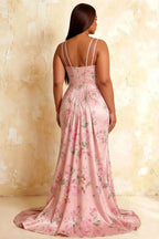 Ivy Pink Floral Rhinestones Corset Maxi Dress