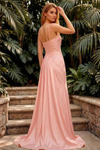 Ivy Pink Satin Rhinestones Corset Maxi Dress