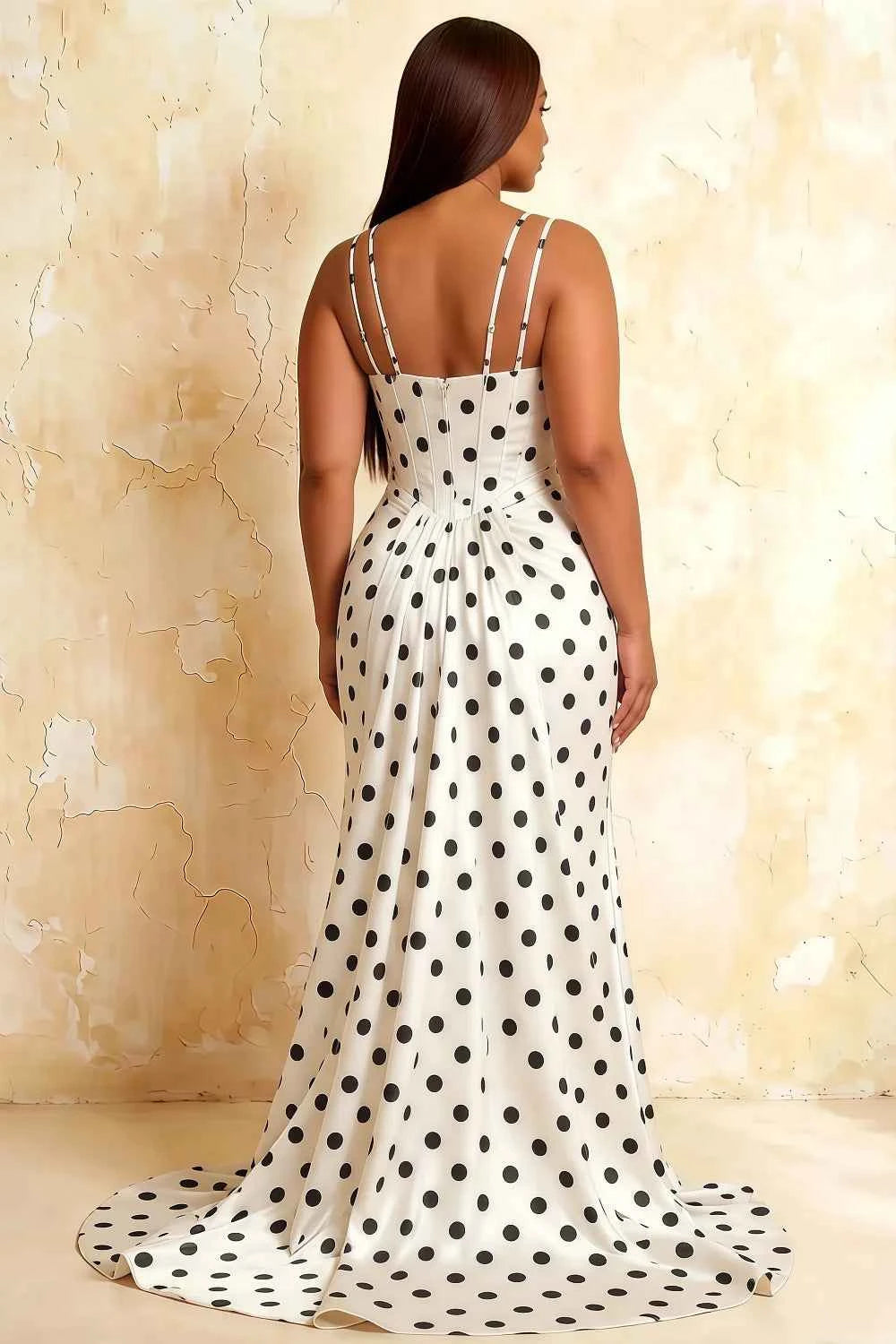 Ivy White Polka Dot Rhinestones Corset Maxi Dress