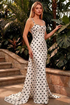 Ivy White Polka Dot Rhinestones Corset Maxi Dress
