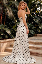 Ivy White Polka Dot Rhinestones Corset Maxi Dress