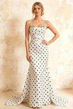 Ivy White Polka Dot Rhinestones Corset Maxi Dress