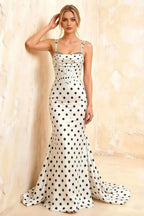 Ivy White Polka Dot Rhinestones Corset Maxi Dress