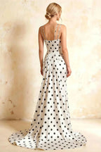 Ivy White Polka Dot Rhinestones Corset Maxi Dress