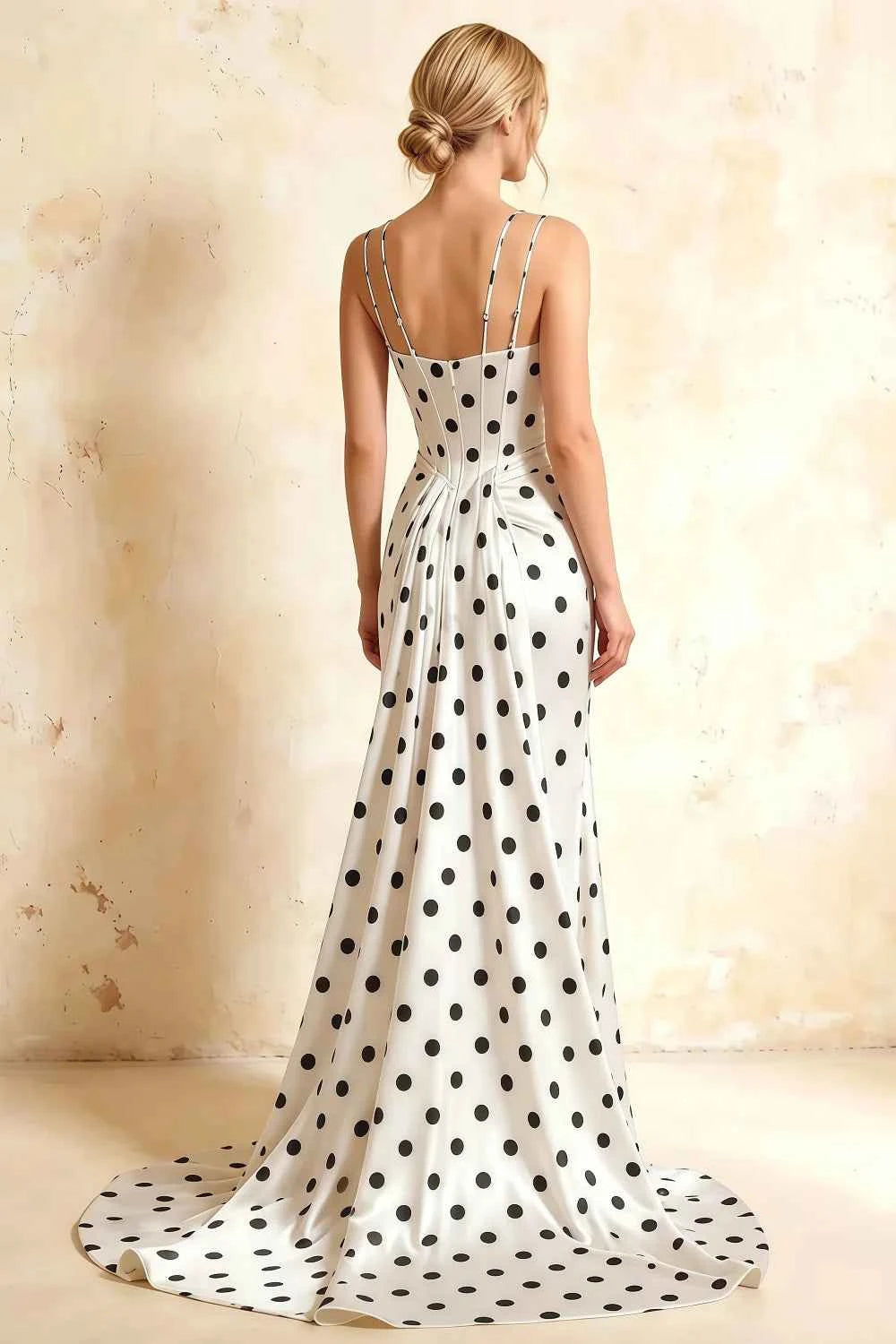 Ivy White Polka Dot Rhinestones Corset Maxi Dress
