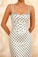 Ivy White Polka Dot Rhinestones Corset Maxi Dress