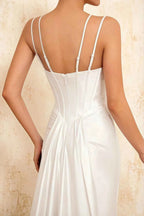 Ivy White Satin Rhinestones Corset Maxi Dress