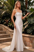 Ivy White Satin Rhinestones Corset Maxi Dress