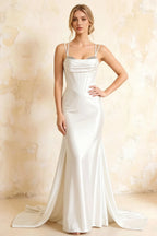 Ivy White Satin Rhinestones Corset Maxi Dress