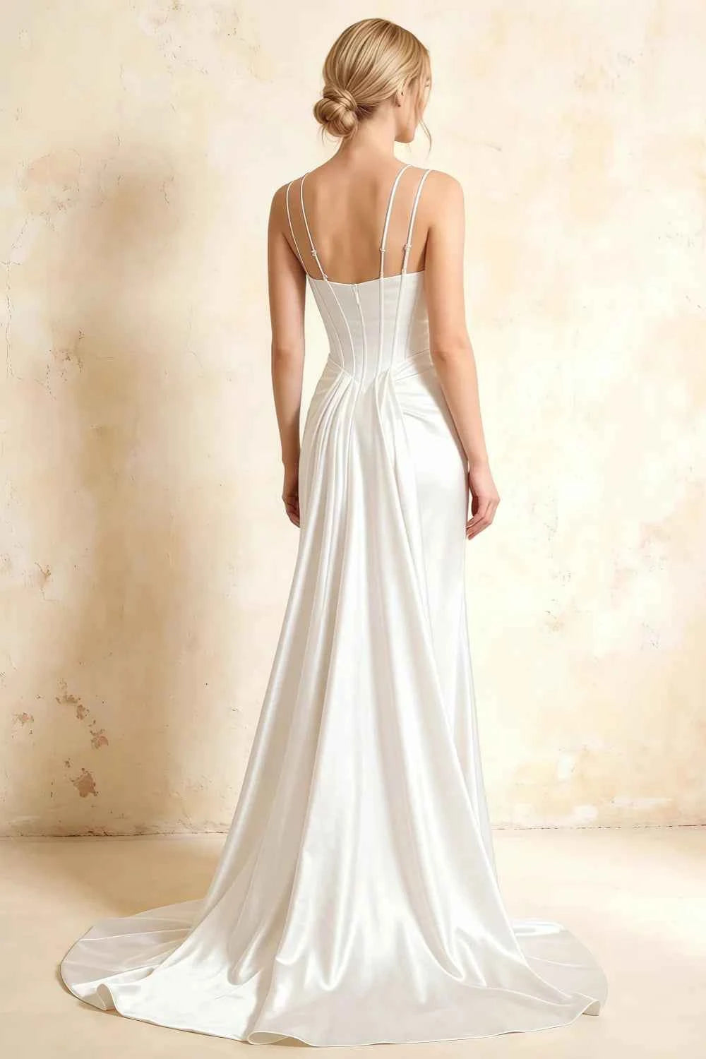 Ivy White Satin Rhinestones Corset Maxi Dress