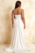 Ivy White Satin Rhinestones Corset Maxi Dress