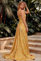 Ivy Yellow Floral Rhinestones Corset Maxi Dress