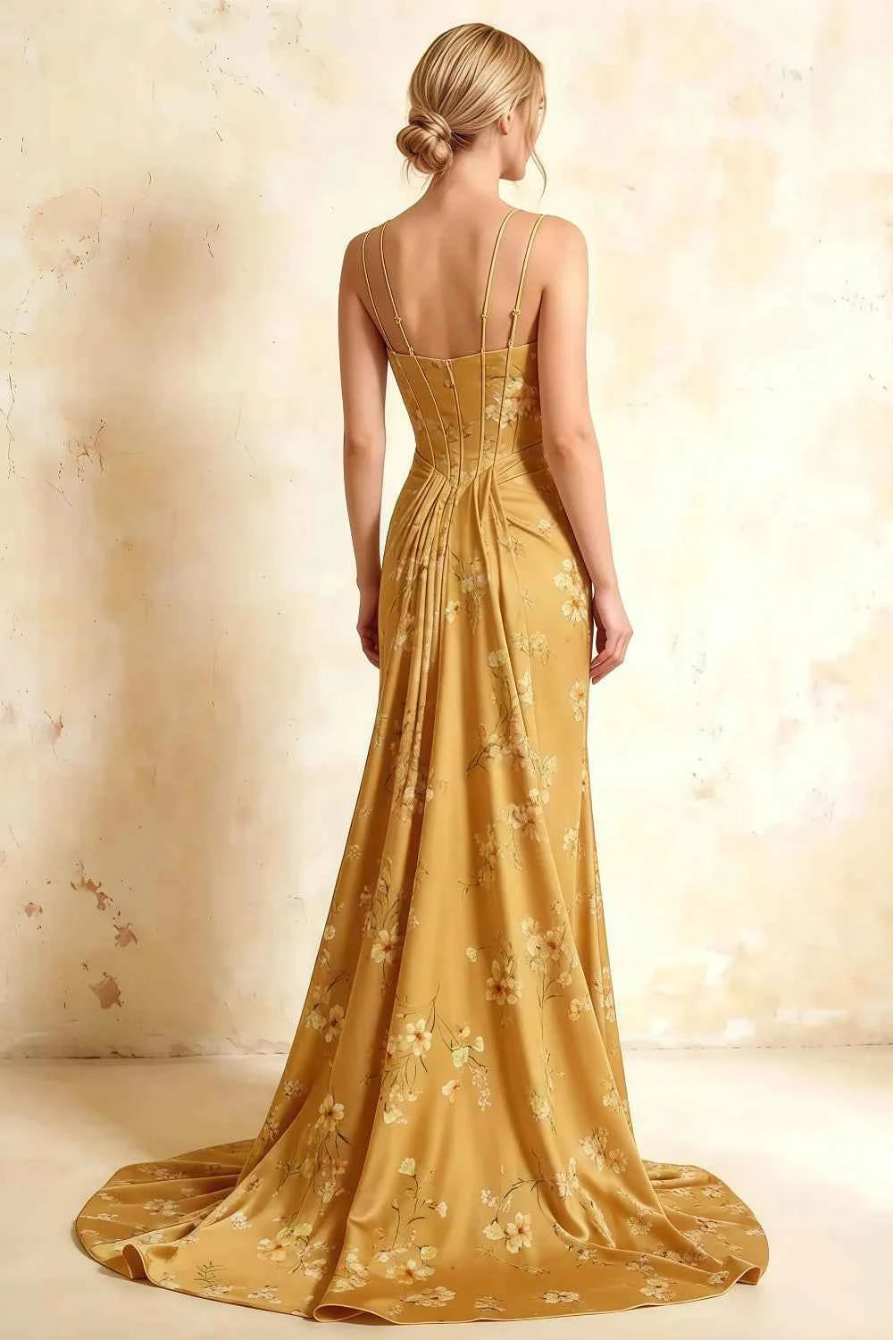 Ivy Yellow Floral Rhinestones Corset Maxi Dress