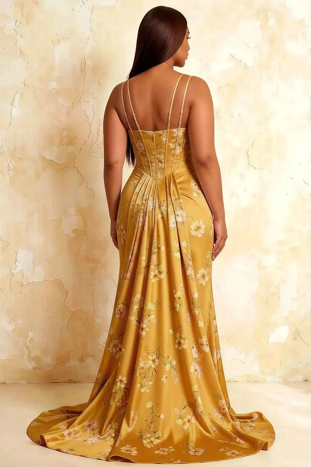 Ivy Yellow Floral Rhinestones Corset Maxi Dress