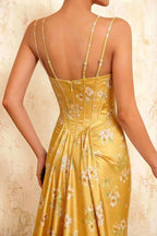 Ivy Yellow Floral Rhinestones Corset Maxi Dress