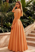Jacqueline Bronze Satin A-line One Shoulder Maxi Dress