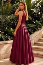 Jacqueline Burgundy Satin A-line One Shoulder Maxi Dress