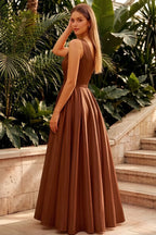 Jacqueline Chocolate Satin A-line One Shoulder Maxi Dress