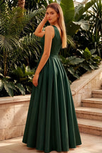 Jacqueline Dark Green Satin A-line One Shoulder Maxi Dress