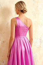 Jacqueline Fuchsia Satin A-line One Shoulder Maxi Dress