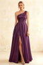 Jacqueline Grape Satin A-line One Shoulder Maxi Dress
