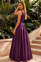 Jacqueline Grape Satin A-line One Shoulder Maxi Dress