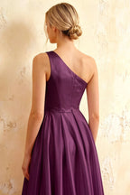 Jacqueline Grape Satin A-line One Shoulder Maxi Dress