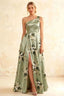 Jacqueline Green Floral A-line One Shoulder Maxi Dress