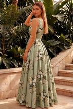 Jacqueline Green Floral A-line One Shoulder Maxi Dress