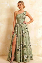 Jacqueline Green Floral A-line One Shoulder Maxi Dress