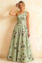 Jacqueline Green Floral A-line One Shoulder Maxi Dress
