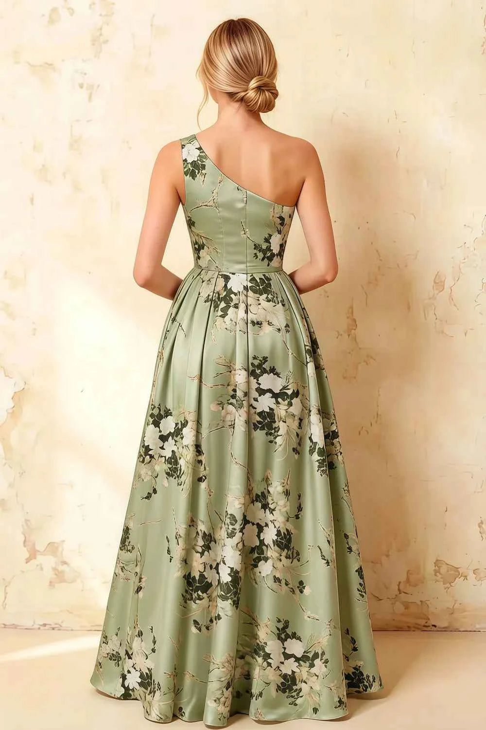 Jacqueline Green Floral A-line One Shoulder Maxi Dress