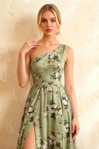Jacqueline Green Floral A-line One Shoulder Maxi Dress